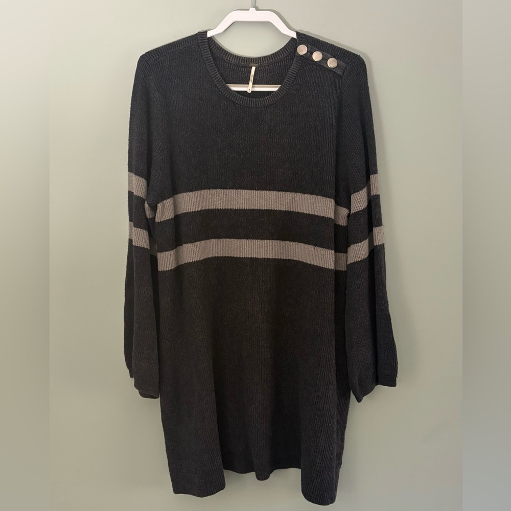 Free People Black and Gray Striped Mini Dress - Picture 2 of 14